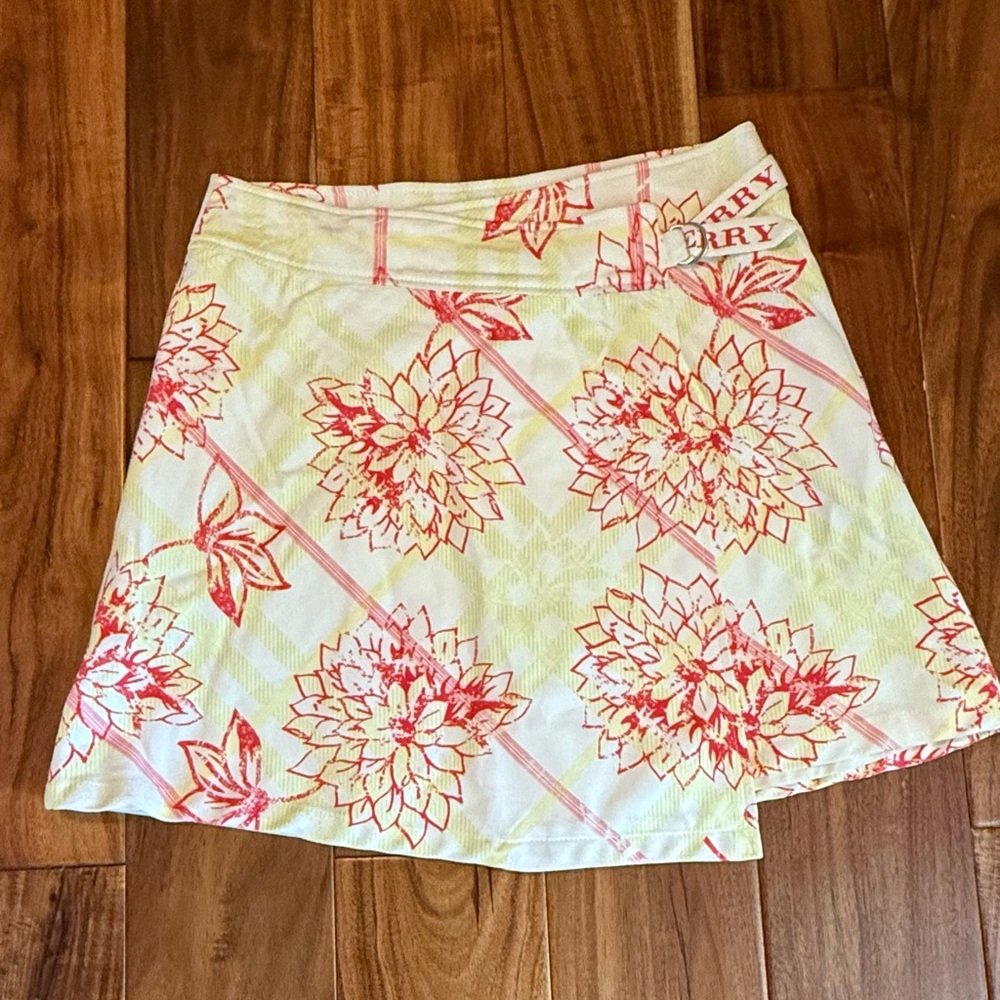 Burberry White/Yellow/Red Floral Wrap Skirt Girls size 14